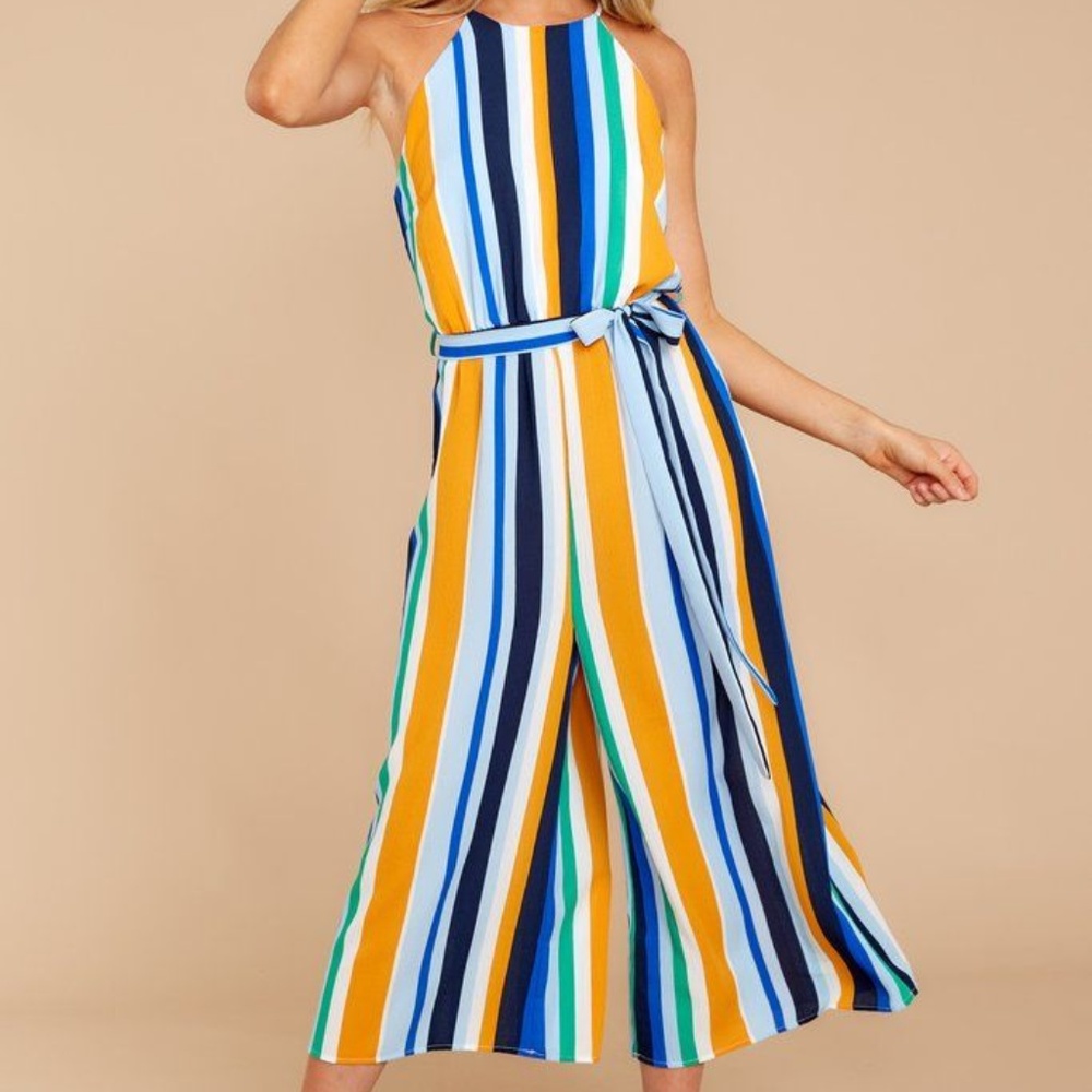 Red Dress Boutique Mustard Navy Striped Jumpsuit